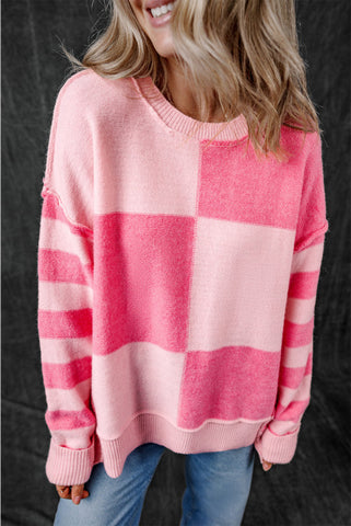 All To Yourself Pink Color Block Pullover-[option4]-The Lovely Lola Boutique-Womens-Clothes