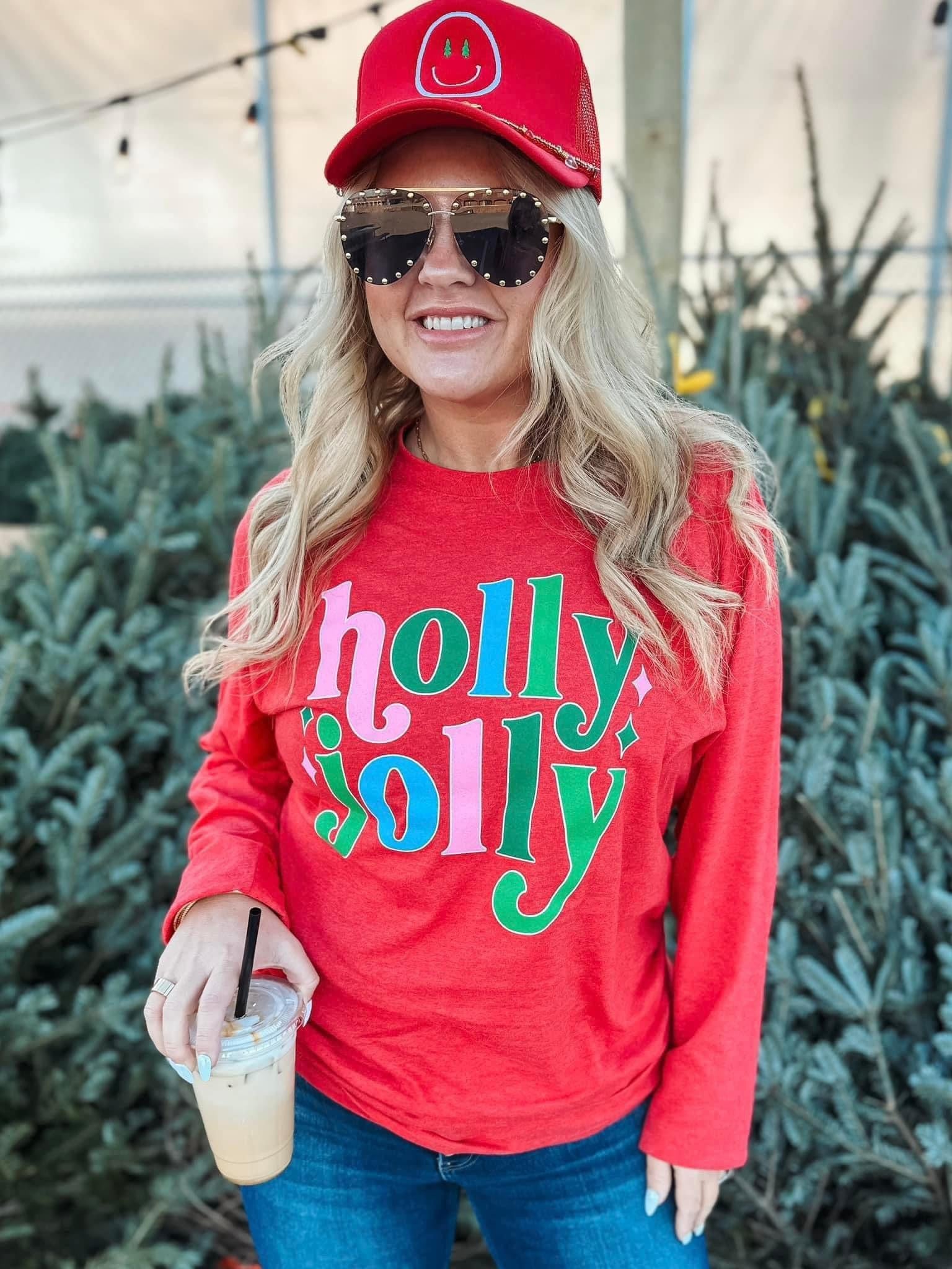 HOLLY JOLLY GRAPHIC LONG SLEEVE-[option4]-The Lovely Lola Boutique-Womens-Clothes