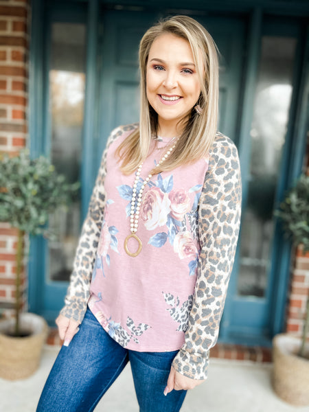 FEELING GOOD MAUVE FLORAL LEOPARD TOP-[option4]-The Lovely Lola Boutique-Womens-Clothes