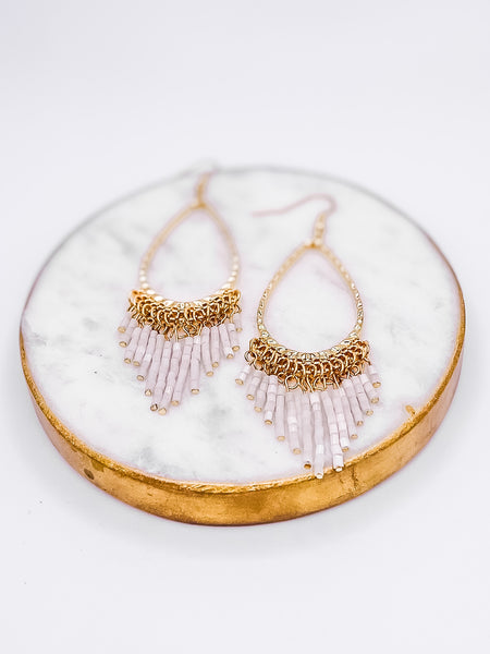 TRAVEL QUEEN BEADED TASSLE EARRINGS - IVORY-[option4]-The Lovely Lola Boutique-Womens-Clothes
