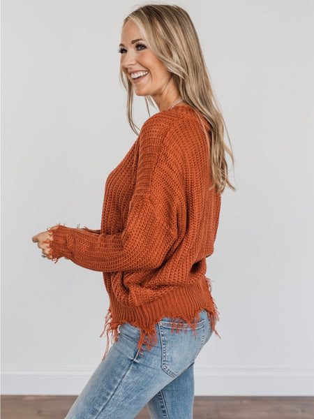 ALL NIGHTER DESTROYED HEM V-NECK SWEATER-[option4]-The Lovely Lola Boutique-Womens-Clothes