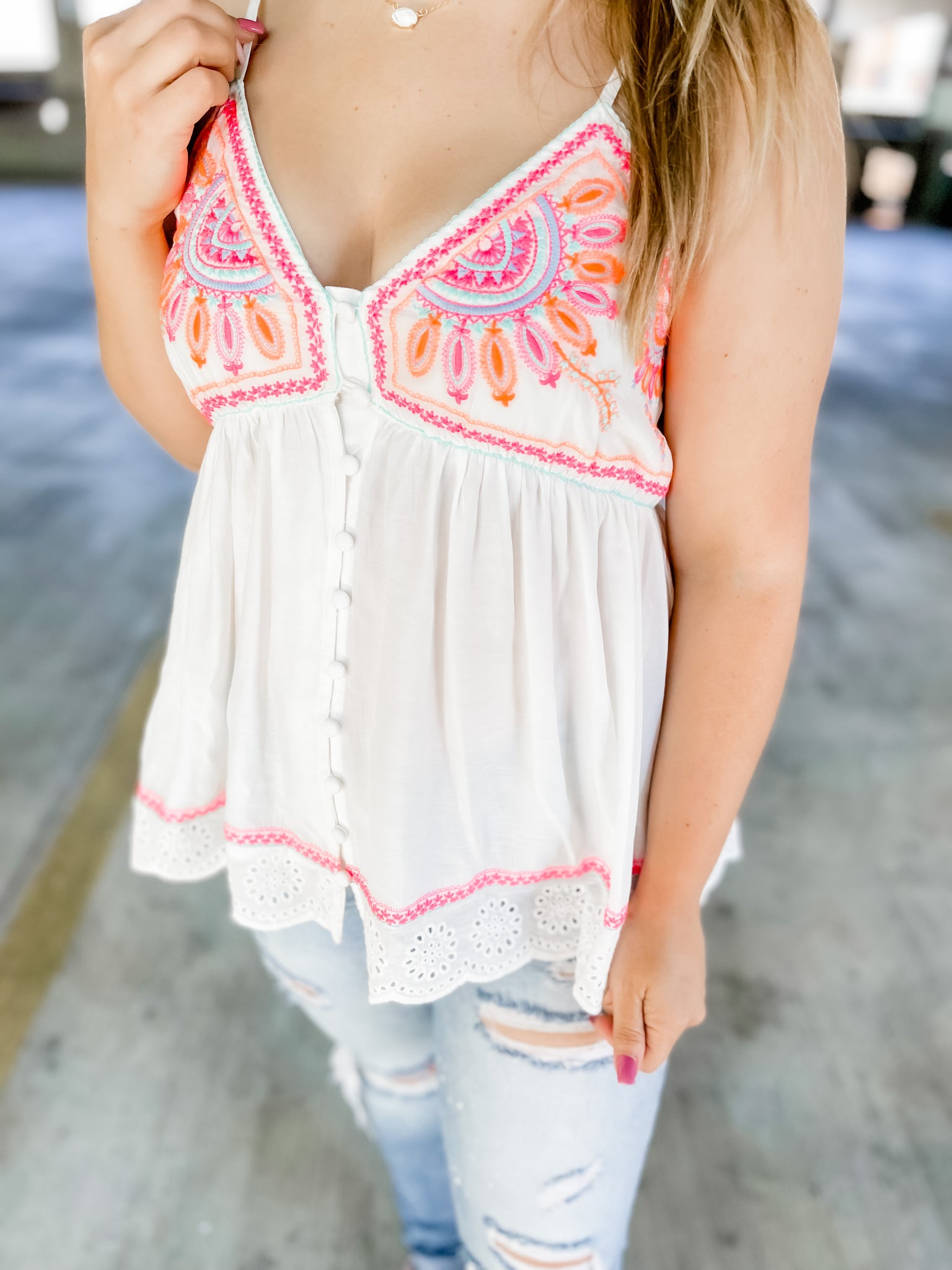 SUNSET MINDSET EMBROIDERED TANK-White-Small-[option4]-The Lovely Lola Boutique-Womens-Clothes