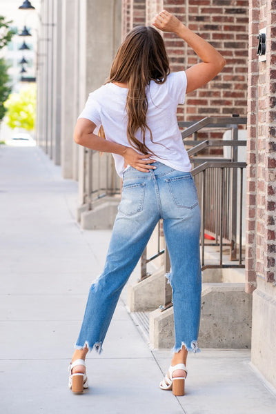 PRESLEY MEDIUM WASH DISTRESSED MOM JEANS-[option4]-The Lovely Lola Boutique-Womens-Clothes