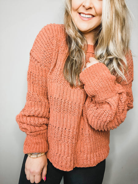 FINDING THE JOY ORANGE PUFF SLEEVE SWEATER-[option4]-The Lovely Lola Boutique-Womens-Clothes