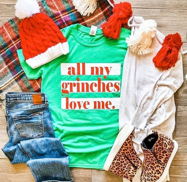 ALL MY GRINCHES LOVE ME GRAPHIC TEE-[option4]-The Lovely Lola Boutique-Womens-Clothes