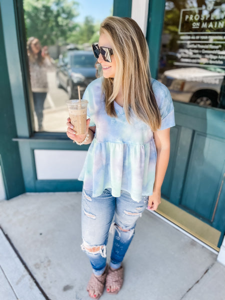 WORTH THE WAIT TIE DYE PASTEL PEPLUM TOP-[option4]-The Lovely Lola Boutique-Womens-Clothes