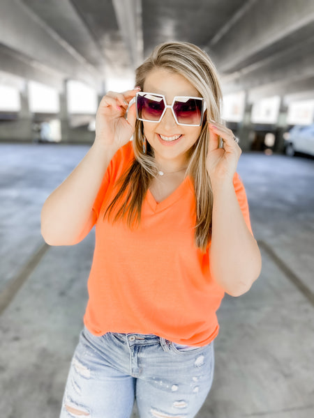 EVERYDAY CLASSIC BASIC TEE- NEON ORANGE-[option4]-The Lovely Lola Boutique-Womens-Clothes