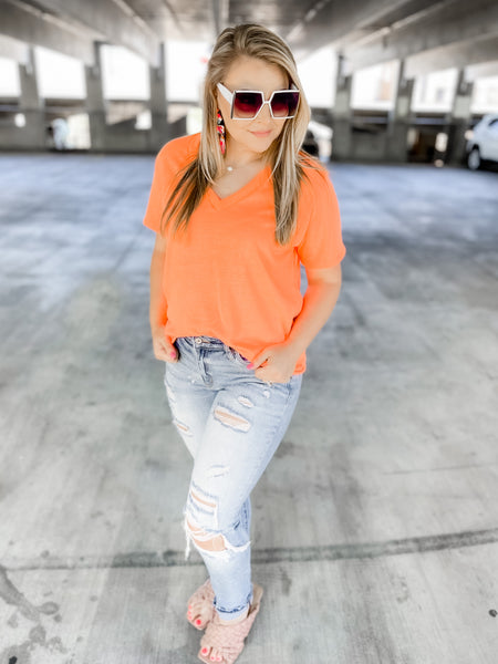 EVERYDAY CLASSIC BASIC TEE- NEON ORANGE-[option4]-The Lovely Lola Boutique-Womens-Clothes