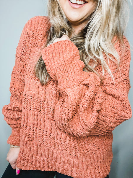 FINDING THE JOY ORANGE PUFF SLEEVE SWEATER-[option4]-The Lovely Lola Boutique-Womens-Clothes