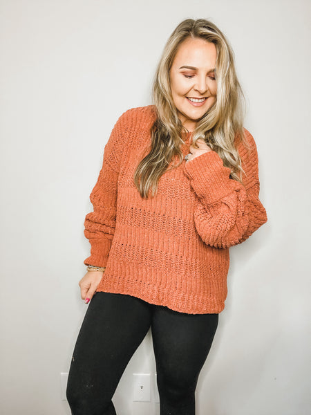 FINDING THE JOY ORANGE PUFF SLEEVE SWEATER-[option4]-The Lovely Lola Boutique-Womens-Clothes